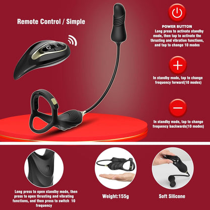 2 In 1 penis Ring thrusting anal Prostate Massager with Adjustable ring buckle