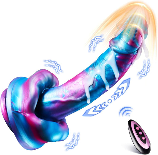 9-cola Grandbuŝa Fantazia Dildo-Vibrilo kun 3 Puŝoj kaj 7 Vibraj kaj Varmigaj Reĝimoj