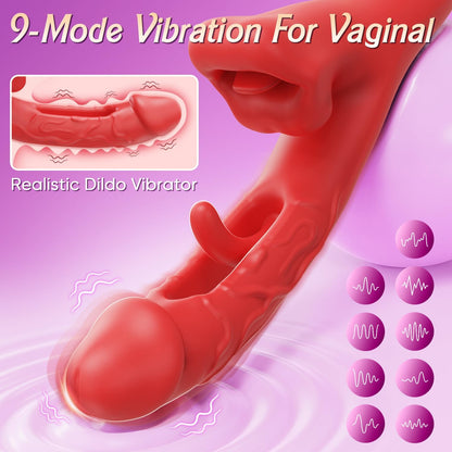 KissLip 4 en 1 Buŝa Mordanta Klitora G-Punkta Vibrilo