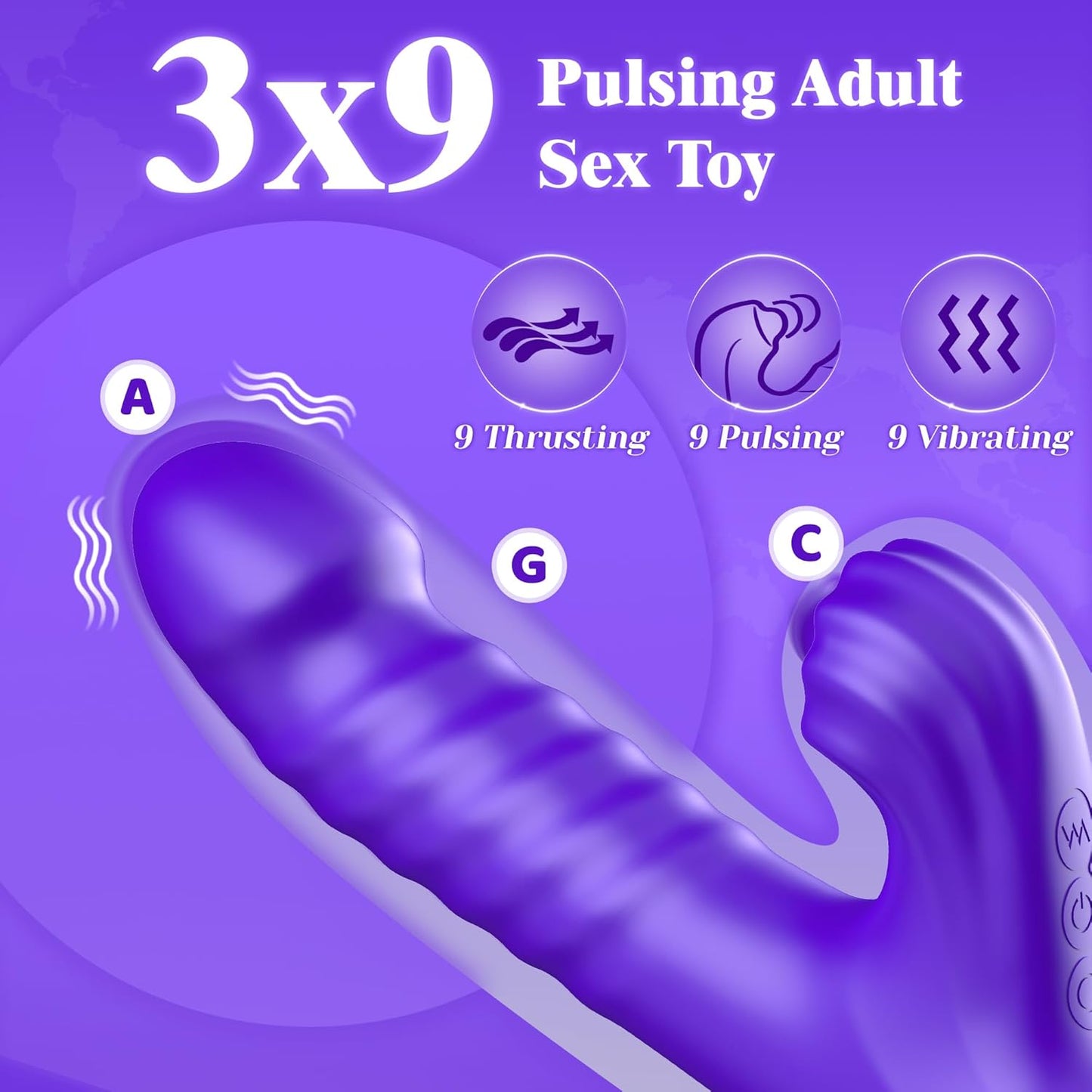 APP-kontrolita 9 Pulsanta Puŝa Kunikla G-Punkta Vibrilo