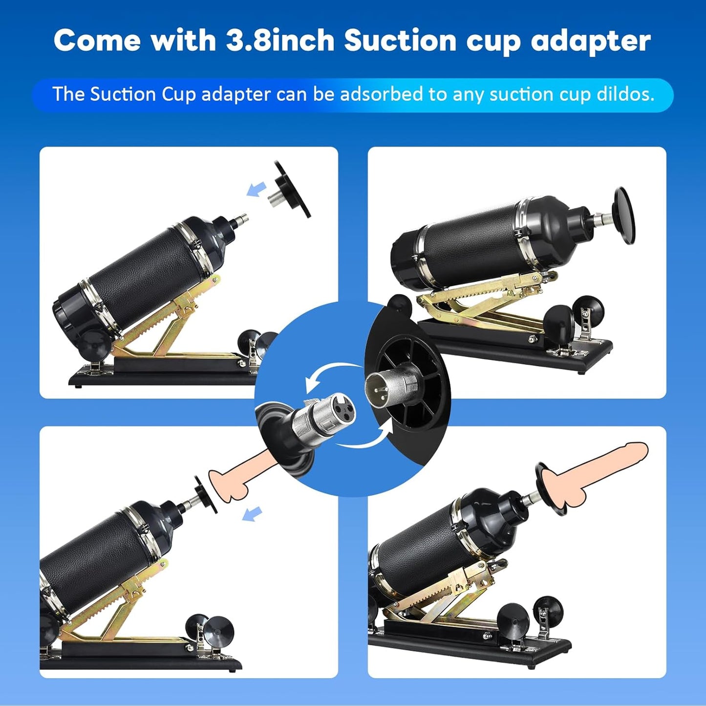 Máquina sexual automática con adaptador de ventosa de 9,5 cm y consolador.