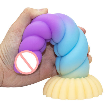 Consolador vibrador trenzado colorido de silicona líquida con tapón anal 
