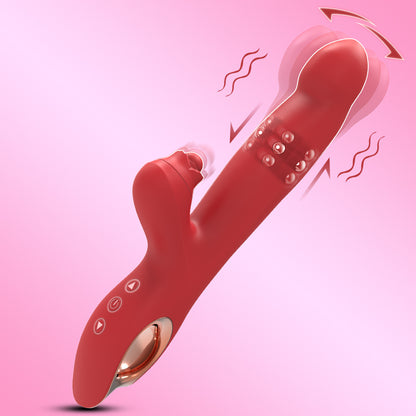 4 EN 1 G-Punktaj Vibriloj Lango-Klitora Stimulilo Puŝanta Dildo