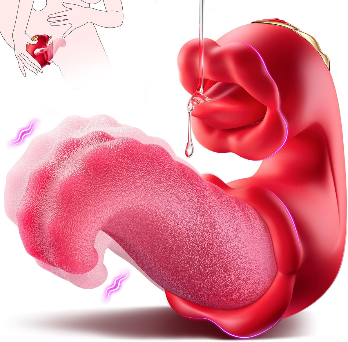 Consolador vibrador 3 en 1 con empuje lingual, 10 modos de lamido de clítoris y balanceo 