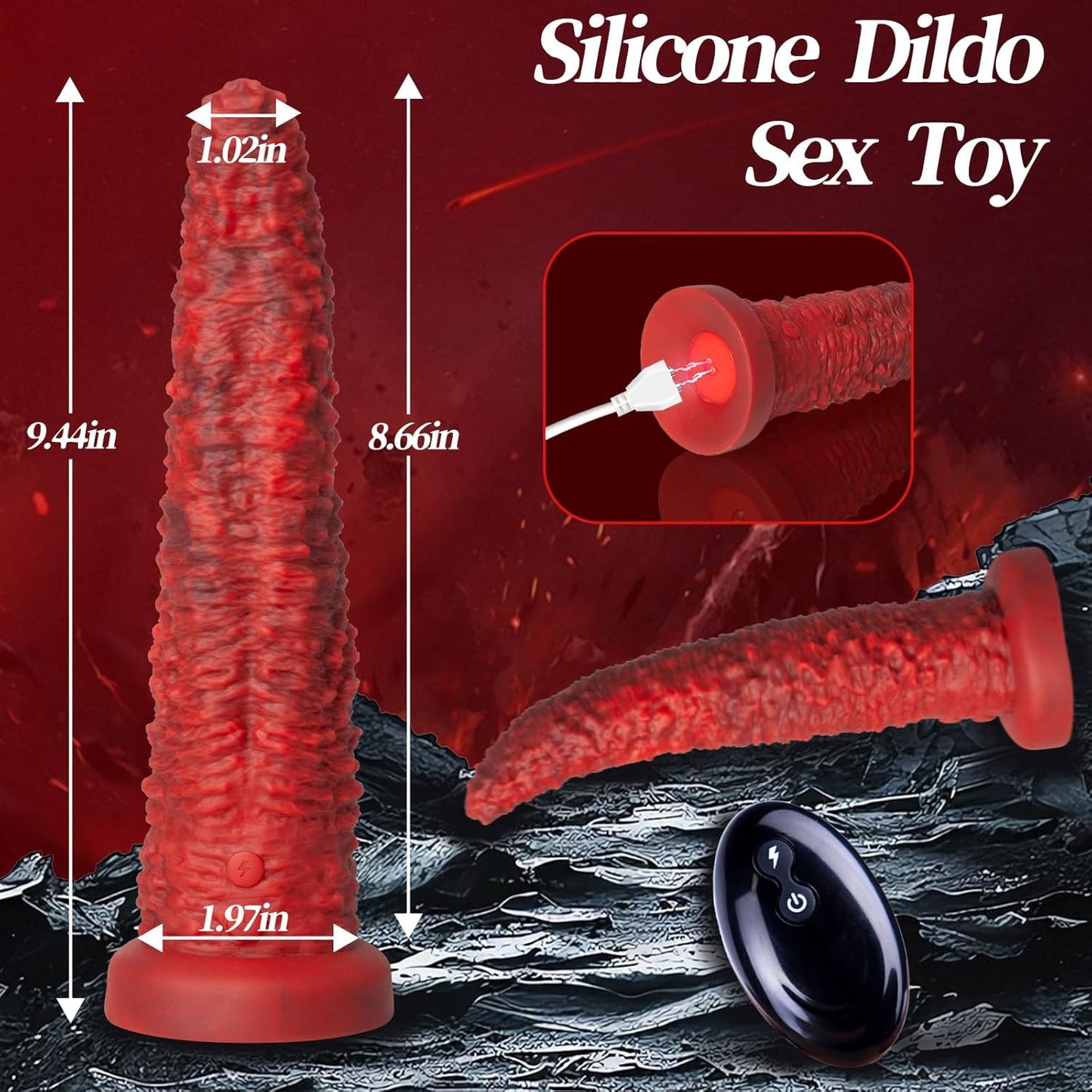 Consolador vibrador realista de 9.5 pulgadas con forma de monstruo y control remoto.