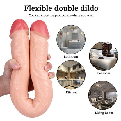 Consolador de masturbación anal simulado de silicona suave de doble punta