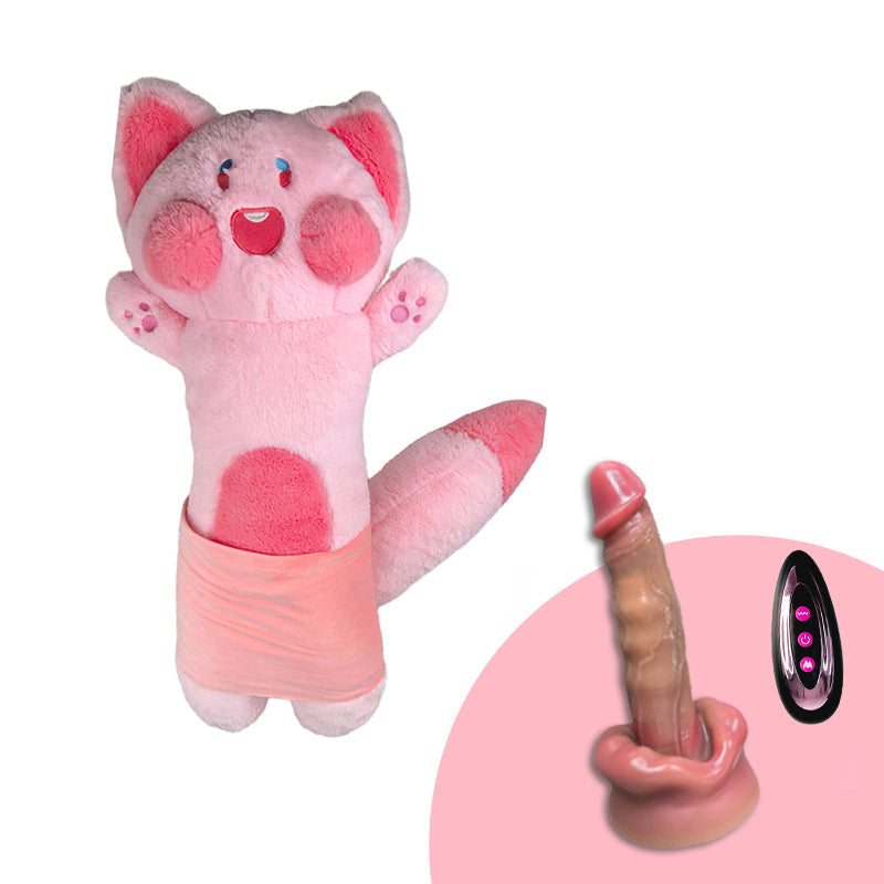 Máquina de consolador de peluche, juguete sexual con control remoto para lamer y empujar.
