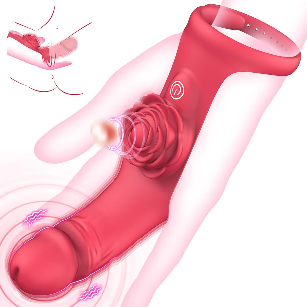 Vibrador de dedo Rose 2 en 1, 9 modos, estimulación del punto G, resistente al agua 