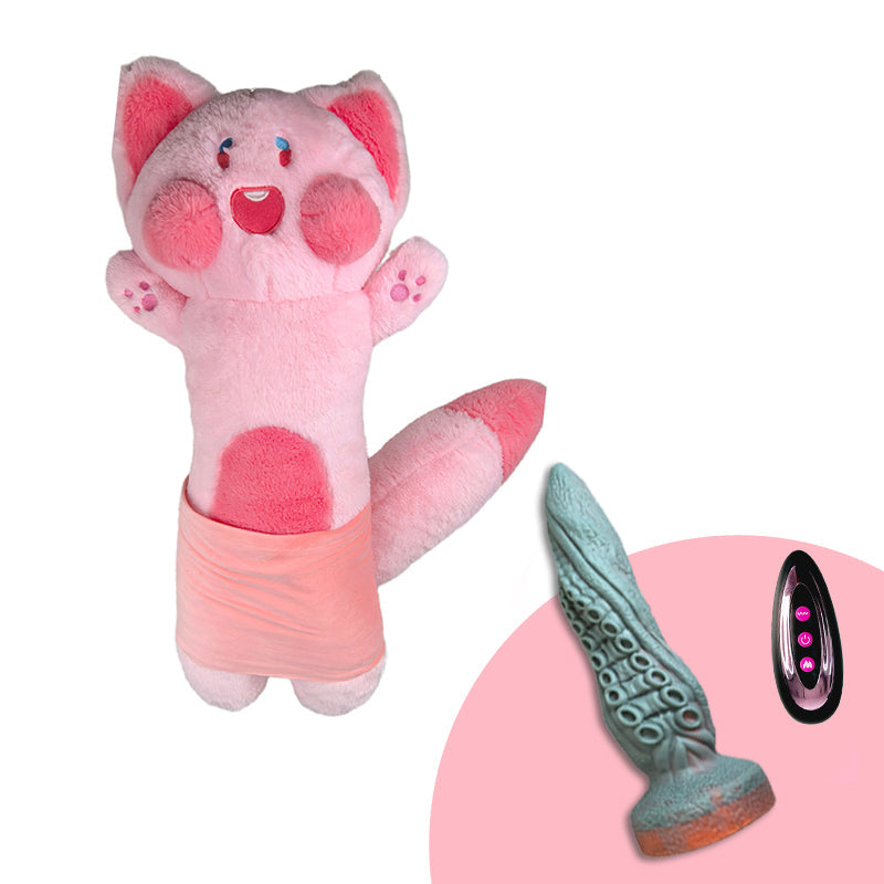 Máquina de consolador de peluche, juguete sexual con control remoto para lamer y empujar.