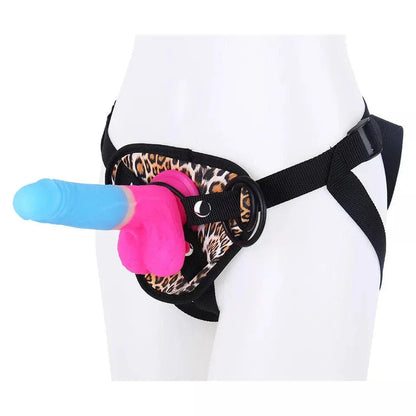 Cinturón de leopardo con consolador con correa de 7.09 pulgadas para parejas lesbianas