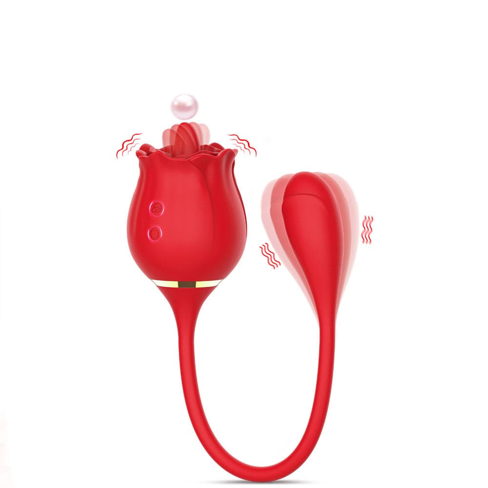 Vibrador de clítoris 2 en 1 con forma de rosa, estimulador de pezones y lamido de lengua. 