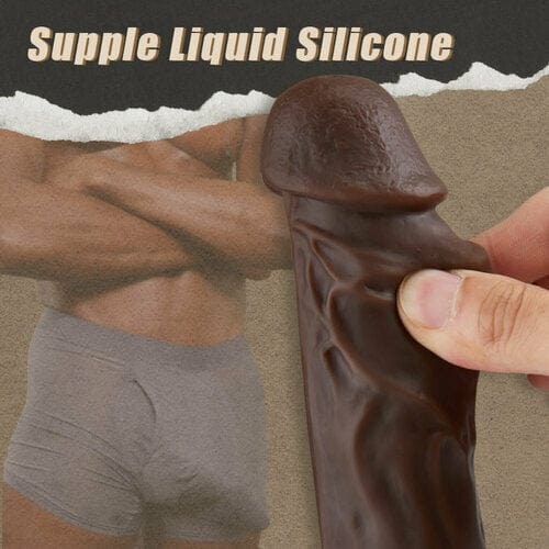 9.05-cola Realisma 8-Puŝa Vibra Hejtiga Nigra Dildo kun Teleregilo 