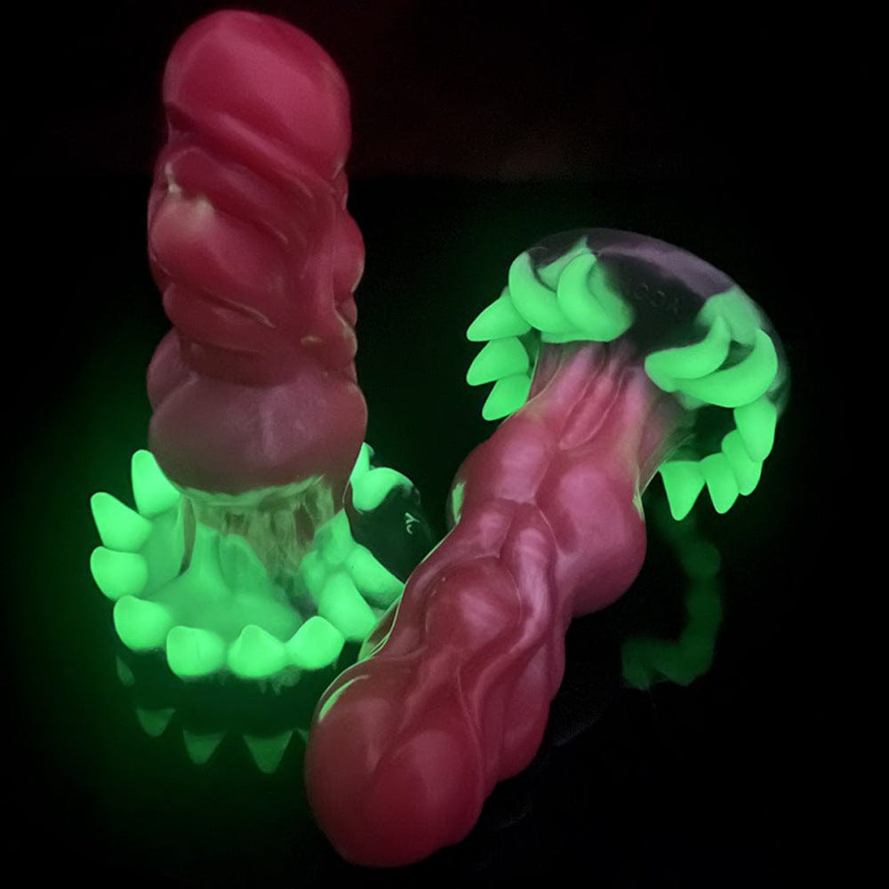 Diente de lobo realista y surrealista, consolador luminoso de silicona con ventosa.