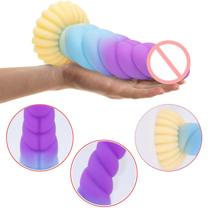 Consolador vibrador trenzado colorido de silicona líquida con tapón anal 
