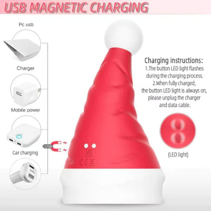 Santa Hat Vibrator 15 Speed Cunnilingus Masturbator Clit G-Spot Stimulator For Christmas