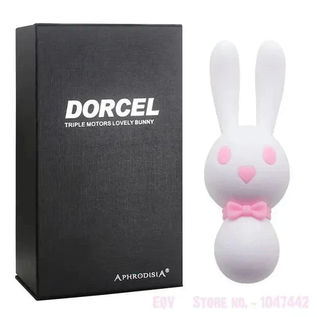 Vibrador de conejito con pinzas para pezones y estimulador de clítoris.
