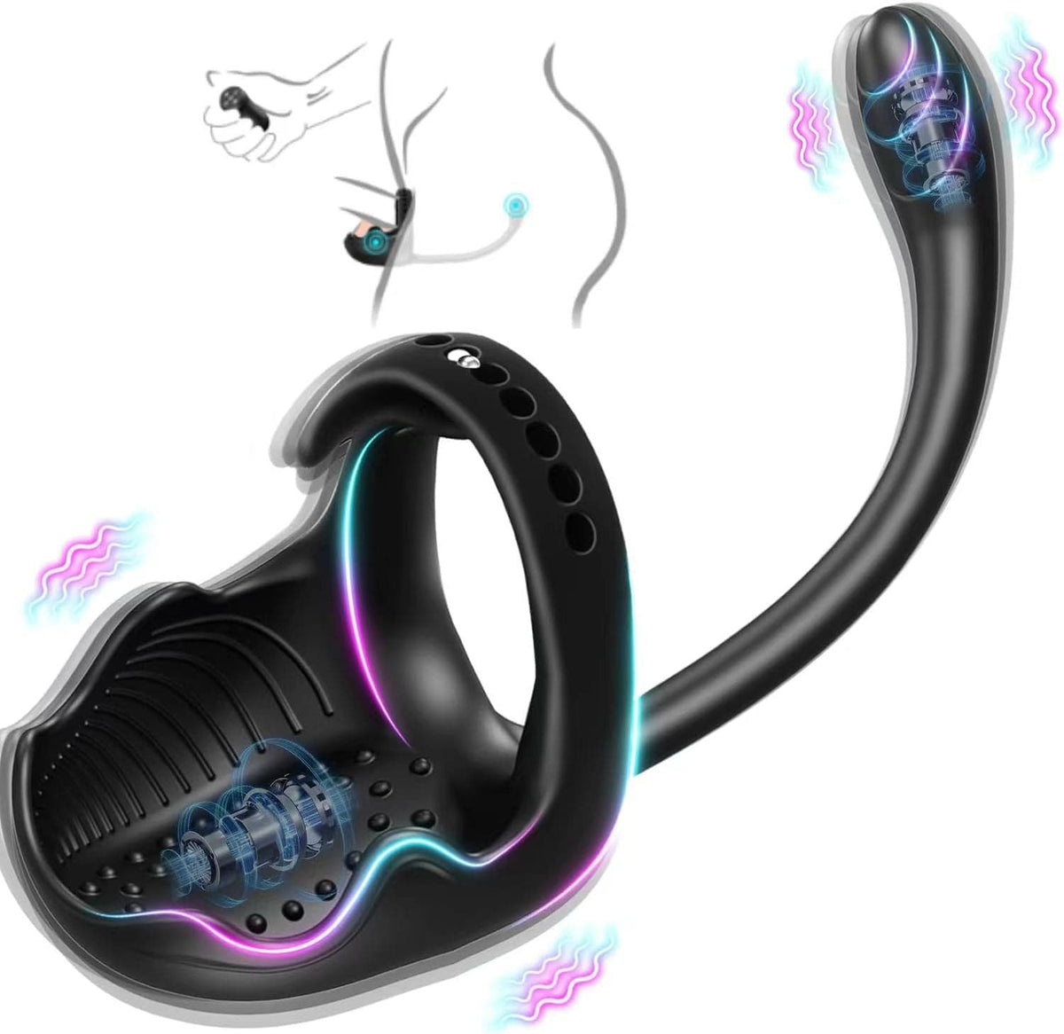 Estimulador anal 3 en 1 con vibración para testículos y anillo vibrador ajustable