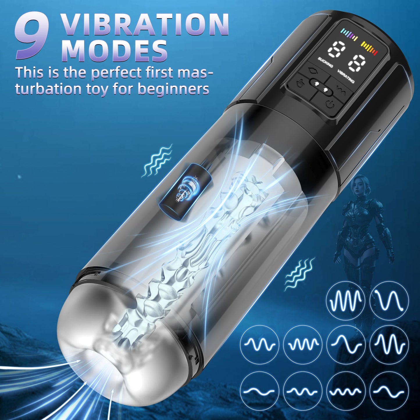 2 in 1 Waterproof Auto Suction Vibration Male Masturbator