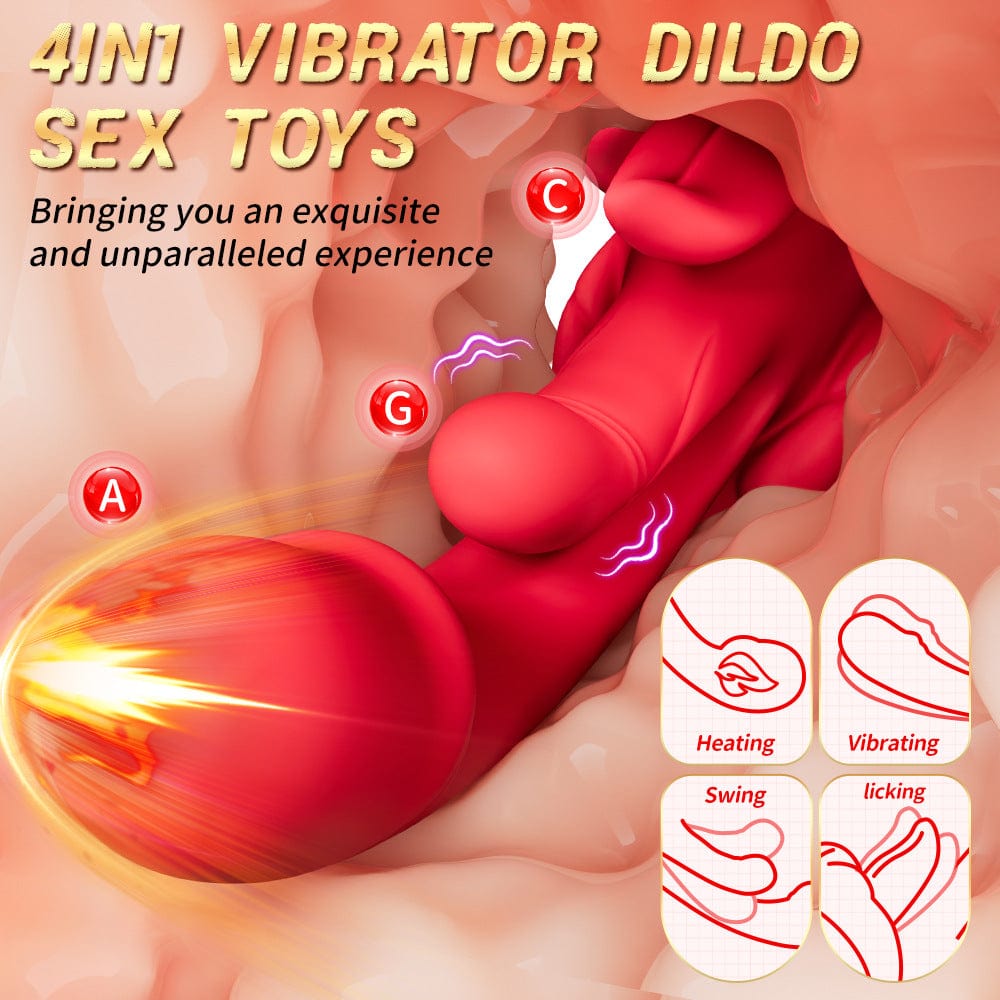 Consolador vibrador 4 en 1 con lengua de rosa y estimulación del punto G y el clítoris