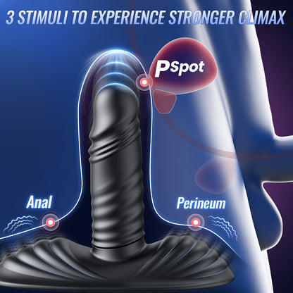 Vibrador anal doble con control remoto y función de empuje mejorado para sentarse y montar.