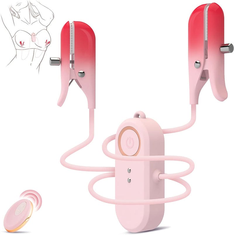 Vibrador 2 en 1 con pinzas para pezones y clítoris para mujeres