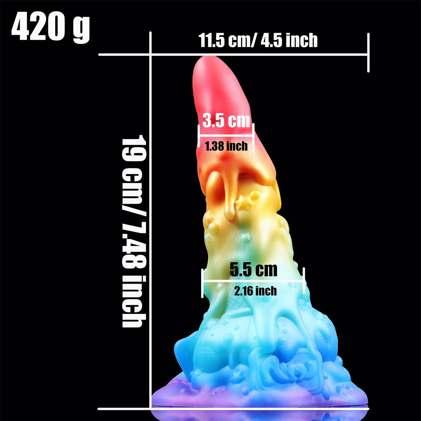 AIMITEX 7,48-cola Ĉielarka Glaciaĵo Likva Silikona Fantazia Dildo Masturbada Masaĝilo