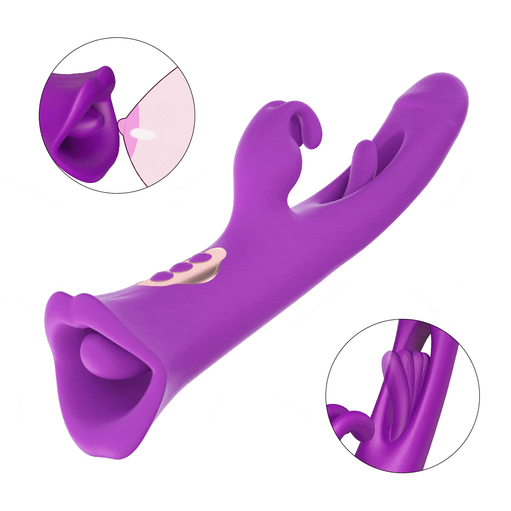 Vibrador de conejo Rose Muncher 4 en 1, estimulador de pezones y clítoris con vibración y lamido