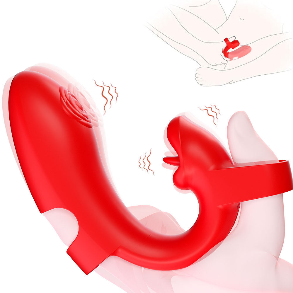 Vibrador de dedo con forma de rosa para lamer el clítoris y el punto G.