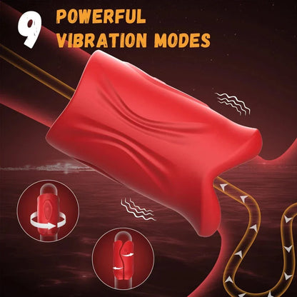 Penisa Vibrilo 2 en 1 APP-Regata Vira Masturbilo 9 Reĝimoj Lipoj Envolvantaj Akvorezista