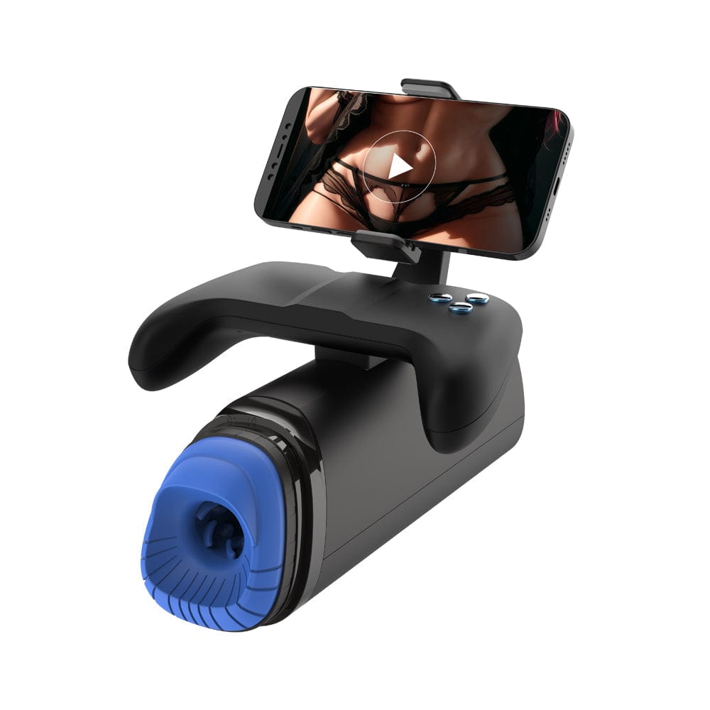 Masturbador masculino Game Cup M100 con vibración y calor, con asas y soporte para teléfono 