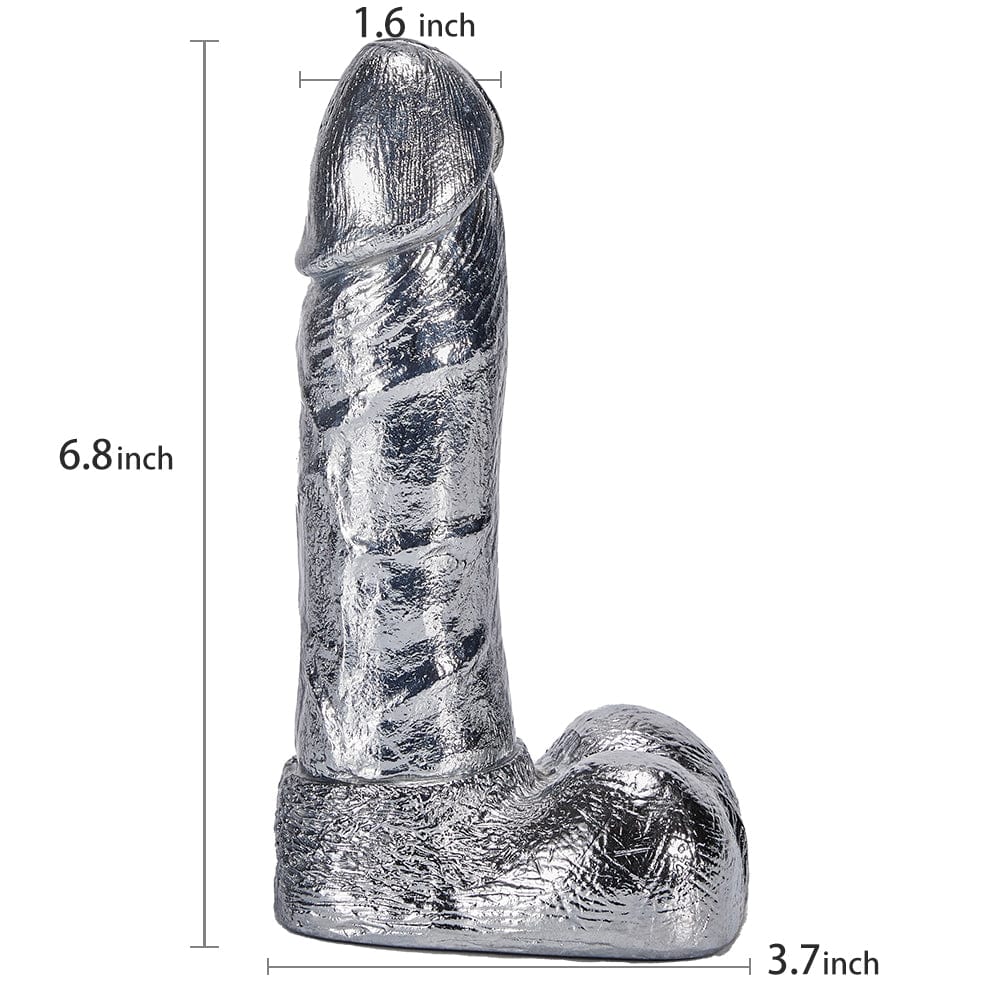 Arĝenta Dildo 6.8-cola G-punkta Monstra Metala Dildo Seksa Ludilo por Virinoj