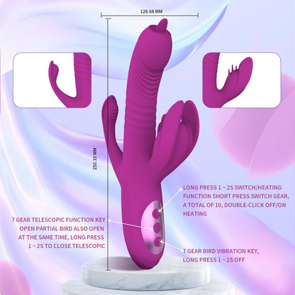 Trident 4-in-1 Heating Telescopic Swinging Tongue-licking Vibrator