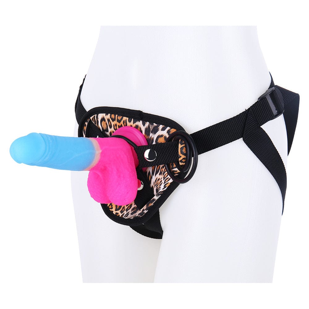 Cinturón de leopardo con consolador con correa de 7.09 pulgadas para parejas lesbianas