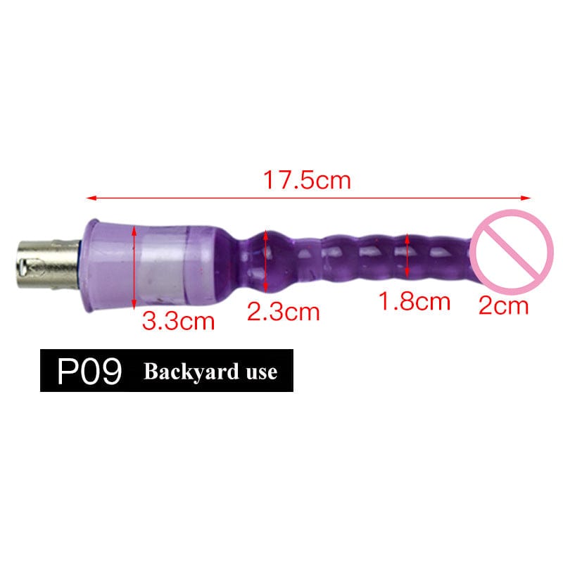 Masturbador femenino con varilla de extensión y accesorios para pene. 