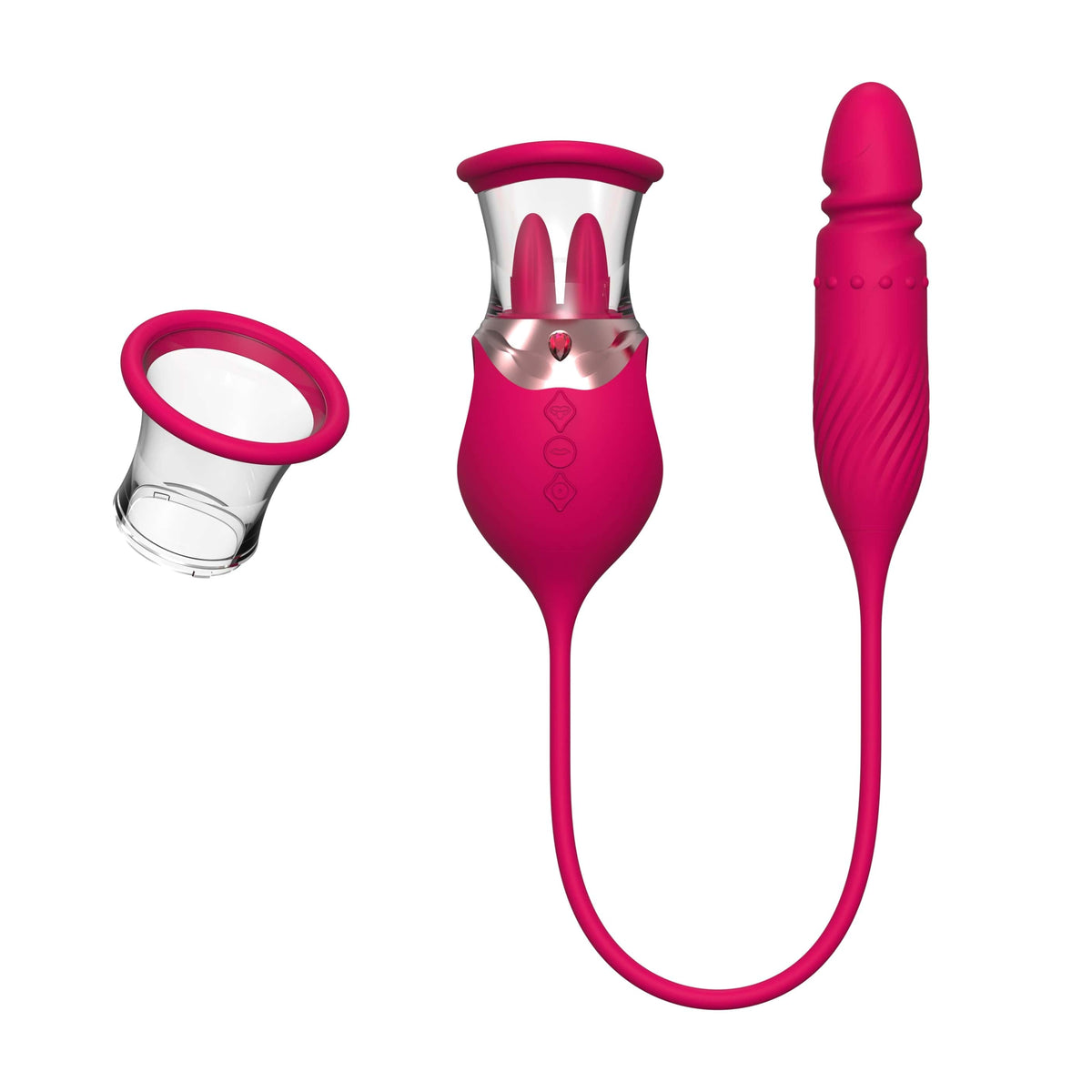 Lurevibe - Roza Seksa Ludilo 4 en 1 Langoleka Puŝa G-Punkta Vibrilo Klitora Cica Suĉpumpilo Stimulilo 