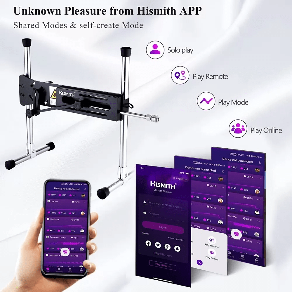 Máquina sexual Hismith 4.0: diseño modular con KlicLok, aplicación y control por cable para una acción de penetración intensa.
