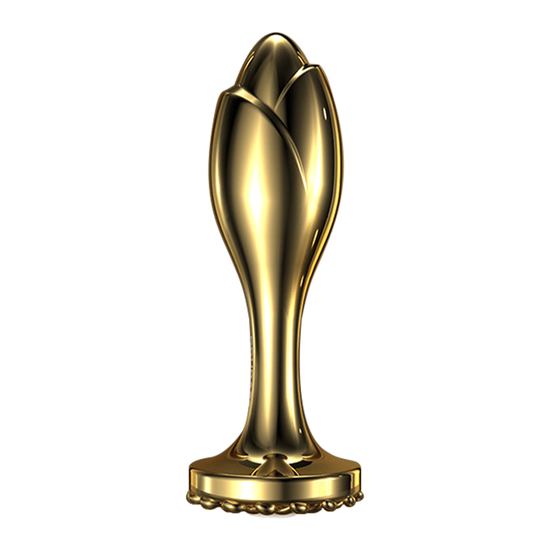Tapón anal de acero inoxidable dorado con perla rosa para expansión anal masculina y femenina 