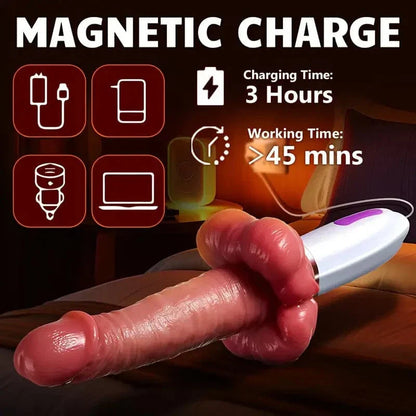 3 en 1 Grandbuŝa Puŝanta Hejtila Dildo-Maŝino Kun Suĉtaso kaj Teleregilo