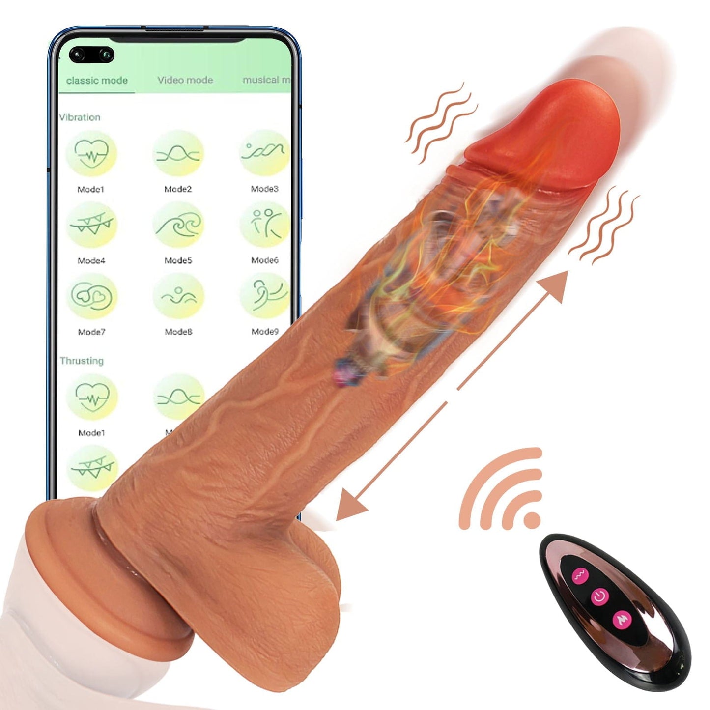 8,6-cola vibranta puŝa svingo dildo dika longa vivsimila kun teleregilo
