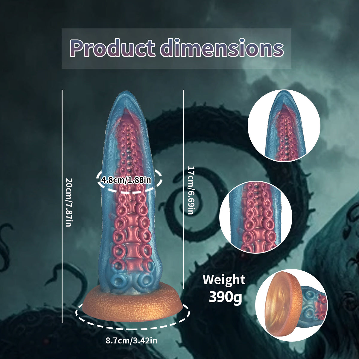 Consolador de fantasía con dilatador anal de silicona con tentáculo de pulpo azul océano