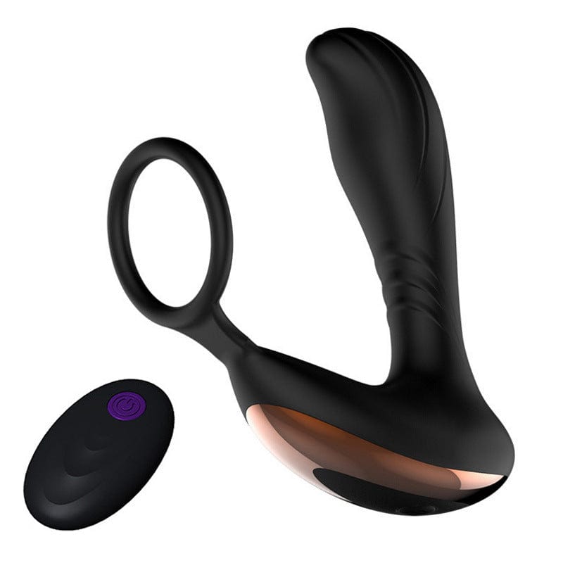 Masajeador de próstata vibratorio con anillo para el pene y control remoto 