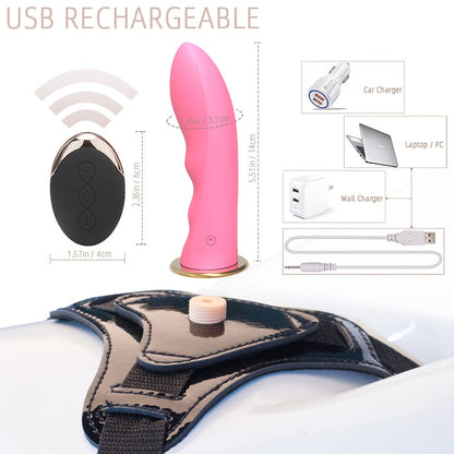 Consolador con correa recargable por USB y control remoto inalámbrico