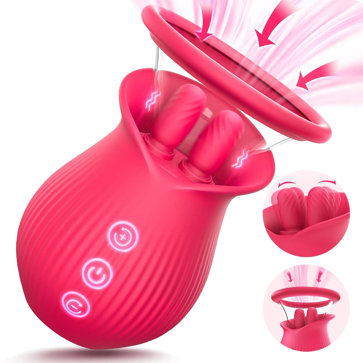 Rose Romeo - Juguete sexual 3 en 1 con 2 ventosas, vibradores para clítoris y pezones femeninos con 10 modos de vibración para lamer y succionar.
